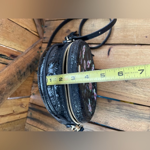 BRAHMIN LANE Thames Black Leather Floral Purse Cross Body Round Handbag - Picture 7 of 7